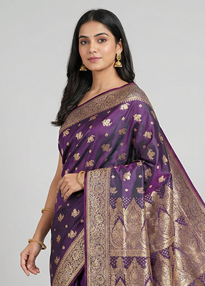Purple Banarasi Silk Saree With Blouse Piece