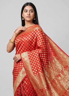 Red Banarasi Silk Saree With Blouse Piece