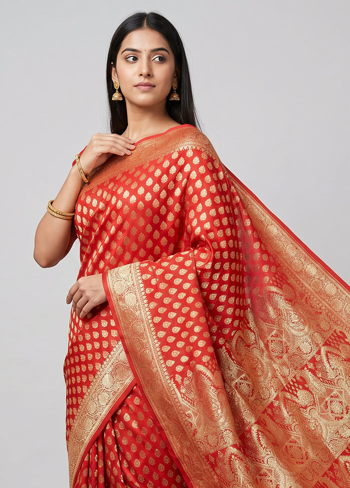 Red Banarasi Silk Saree With Blouse Piece