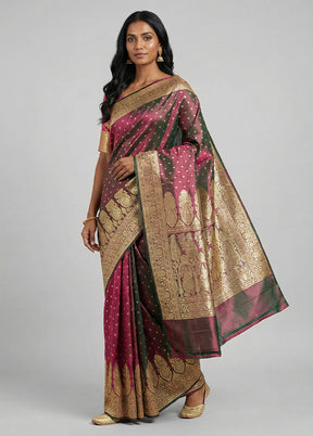 Green Handloom Banarasi Pure Silk Saree With Blouse Piece