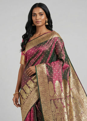 Green Handloom Banarasi Pure Silk Saree With Blouse Piece