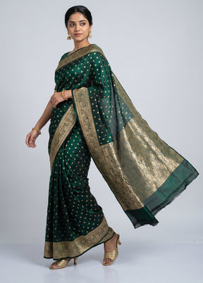 Green Handloom Banarasi Pure Silk Saree With Blouse Piece