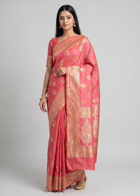 Pink Uppada Silk Saree With Blouse Piece