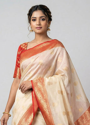 Cream Kora Silk Saree With Blouse Piece