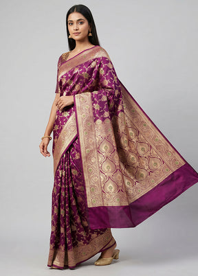 Purple Banarasi Silk Saree With Blouse Piece
