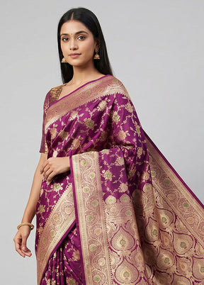 Purple Banarasi Silk Saree With Blouse Piece