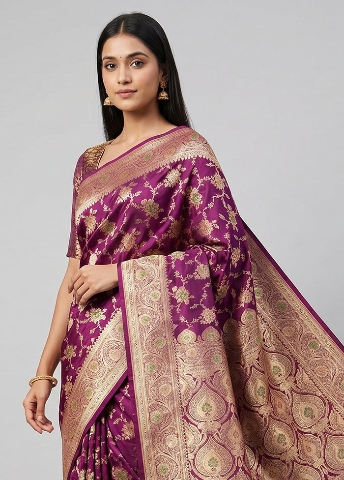 Purple Banarasi Silk Saree With Blouse Piece