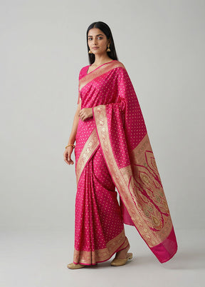 Pink Handloom Banarasi Pure Silk Saree With Blouse Piece
