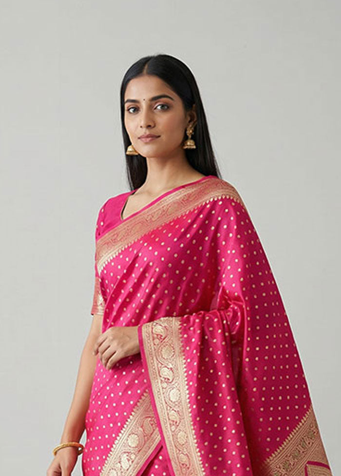 Pink Handloom Banarasi Pure Silk Saree With Blouse Piece