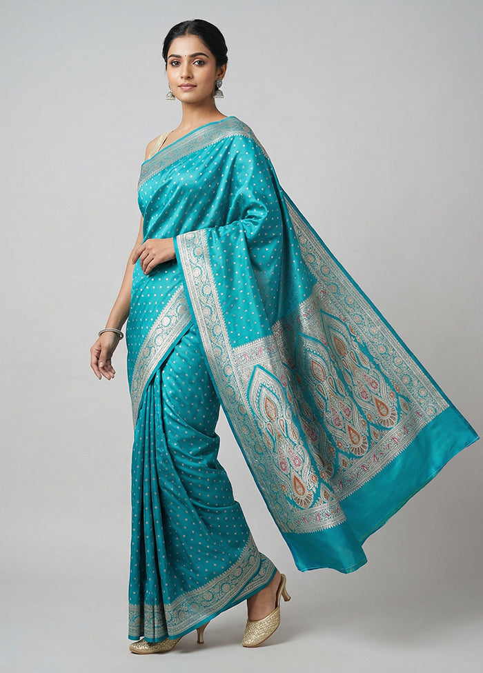 Blue Handloom Banarasi Pure Silk Saree With Blouse Piece
