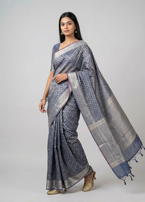 Blue Kora Silk Saree With Blouse Piece