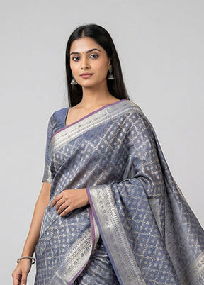Blue Kora Silk Saree With Blouse Piece