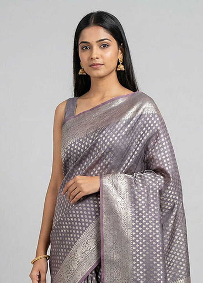 Maroon Kora Silk Saree With Blouse Piece