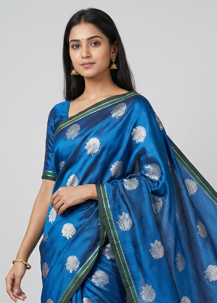 Blue Katan Silk Saree With Blouse Piece