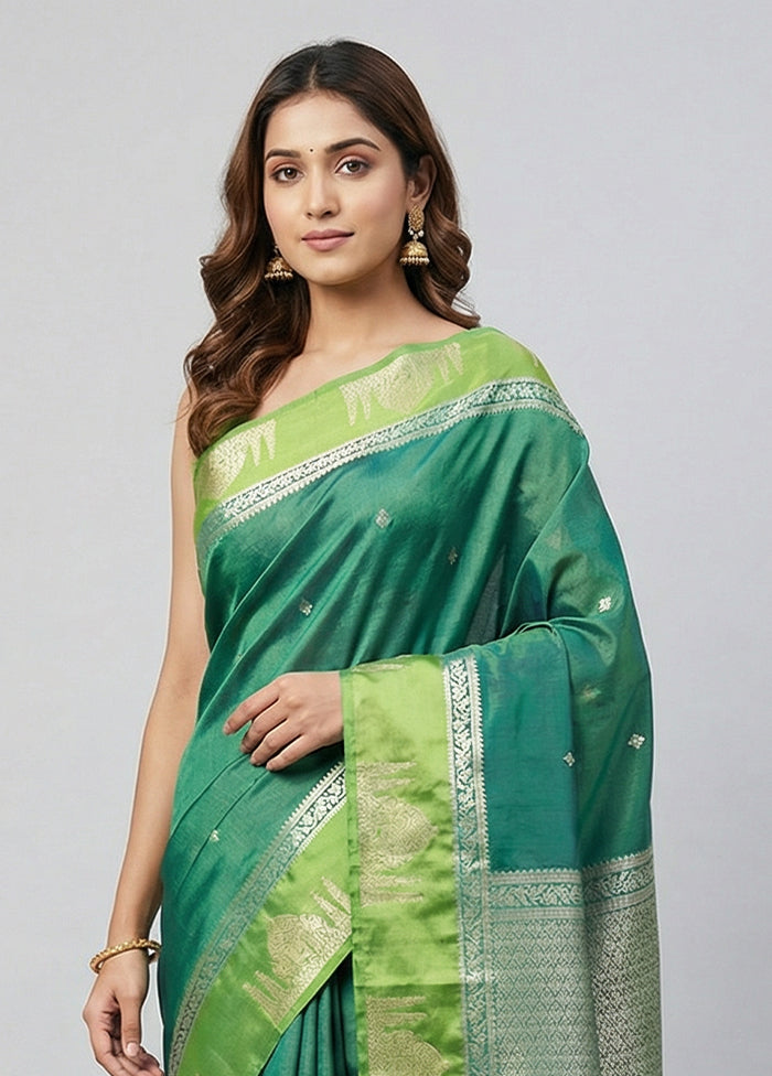 Green Katan Silk Saree With Blouse Piece