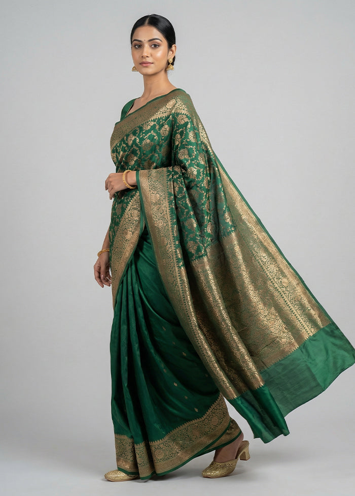 Green Dupion Silk Saree With Blouse Piece
