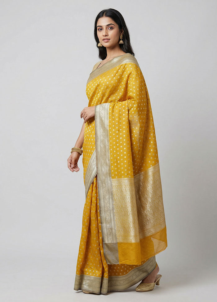 Yellow Kora Silk Saree With Blouse Piece
