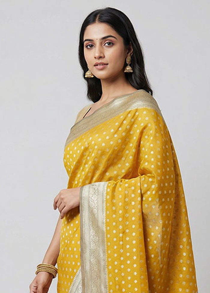 Yellow Kora Silk Saree With Blouse Piece