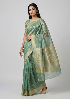 Green Tissue Silk Saree With Blouse Piece