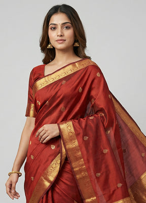 Maroon Kanjivaram Silk Saree With Blouse Piece