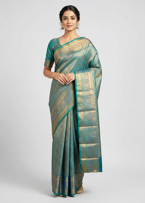 Green Handloom Kanchipuram Pure Silk Saree With Blouse Piece