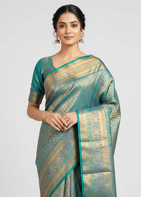 Green Handloom Kanchipuram Pure Silk Saree With Blouse Piece