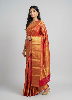 Pink Handloom Kanchipuram Pure Silk Saree With Blouse Piece