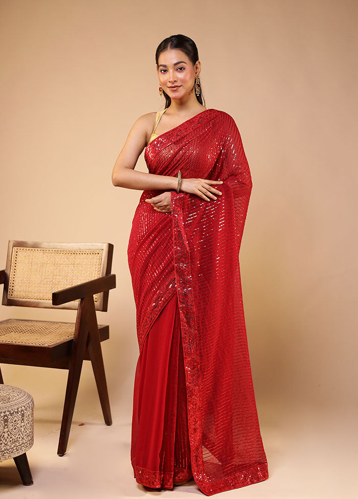 Red Georgette Saree With Blouse Piece