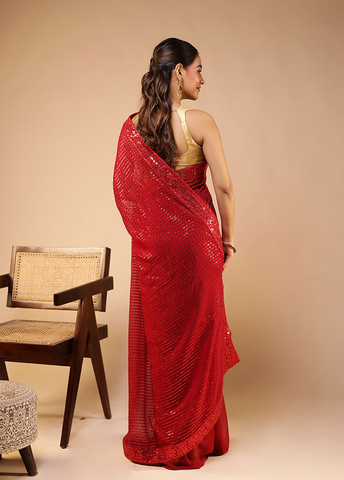 Red Georgette Saree With Blouse Piece