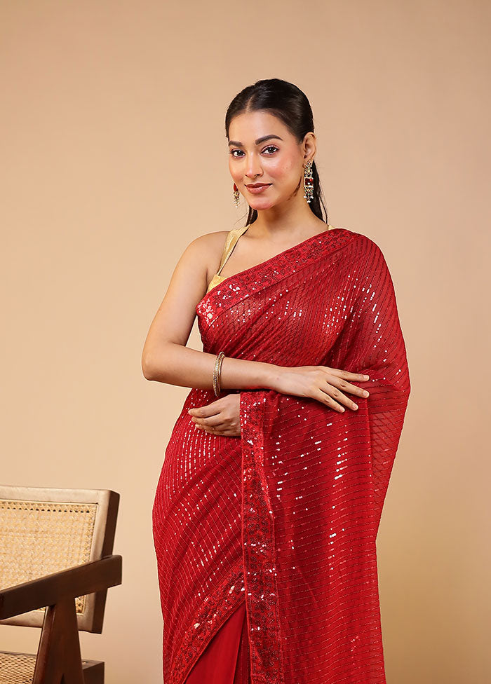 Red Georgette Saree With Blouse Piece