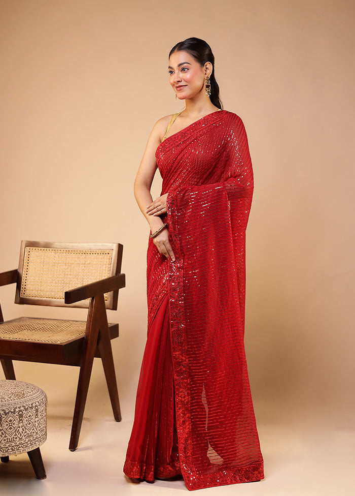 Red Georgette Saree With Blouse Piece