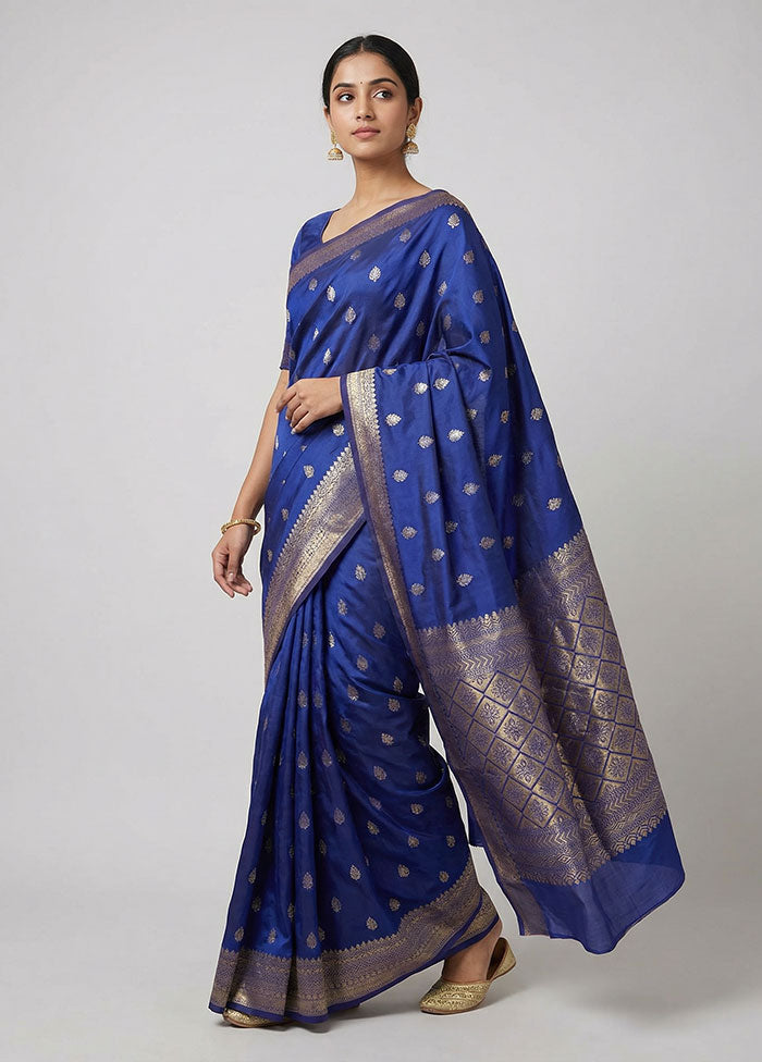 Blue Kanjivaram Silk Saree With Blouse Piece