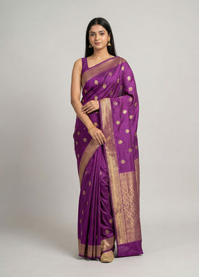 Purple Kanjivaram Silk Saree With Blouse Piece