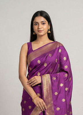 Purple Kanjivaram Silk Saree With Blouse Piece