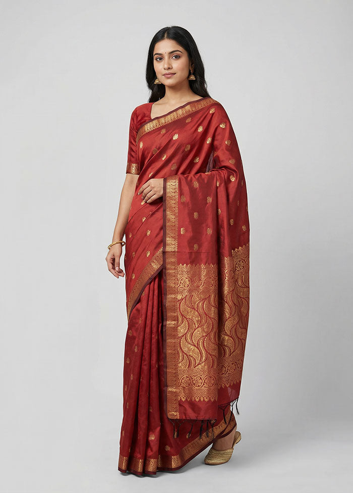 Maroon Kanjivaram Silk Saree With Blouse Piece