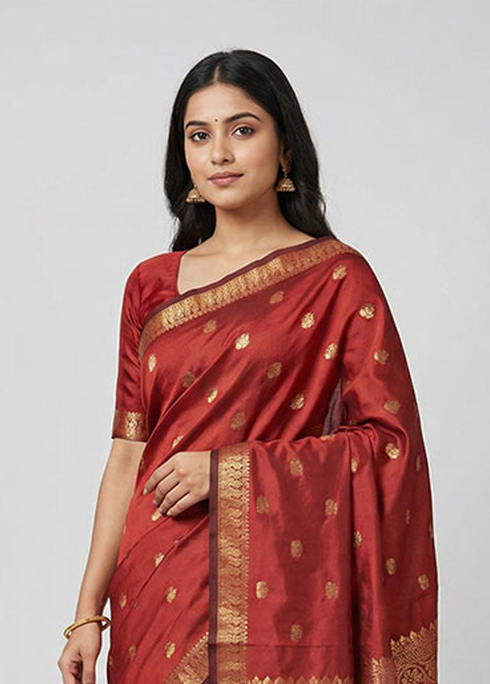 Maroon Kanjivaram Silk Saree With Blouse Piece