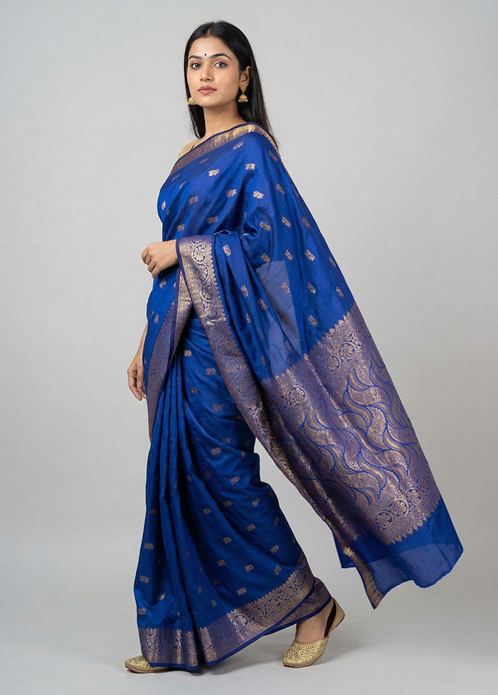 Blue Kanjivaram Silk Saree With Blouse Piece