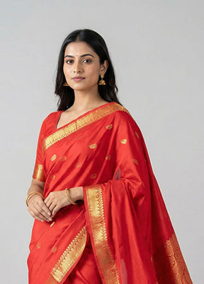Red Kanjivaram Silk Saree With Blouse Piece