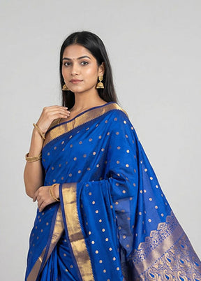 Blue Kanjivaram Silk Saree With Blouse Piece