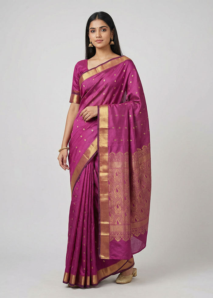 Purple Kanjivaram Silk Saree With Blouse Piece