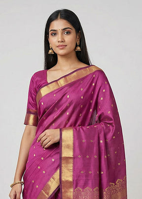 Purple Kanjivaram Silk Saree With Blouse Piece