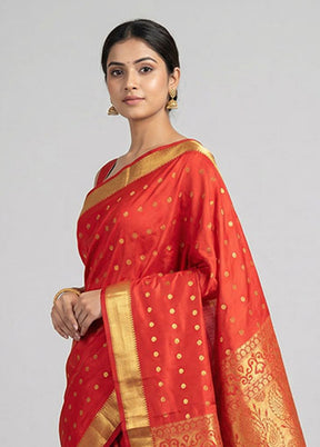 Red Kanjivaram Silk Saree With Blouse Piece