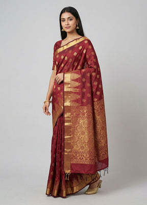 Maroon Kanjivaram Silk Saree With Blouse Piece