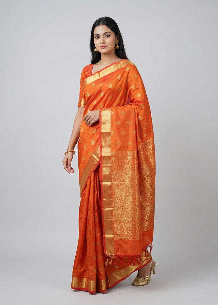 Orange Kanjivaram Silk Saree With Blouse Piece
