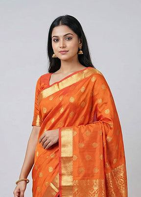 Orange Kanjivaram Silk Saree With Blouse Piece