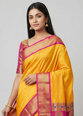 Yellow Kanjivaram Silk Saree With Blouse Piece