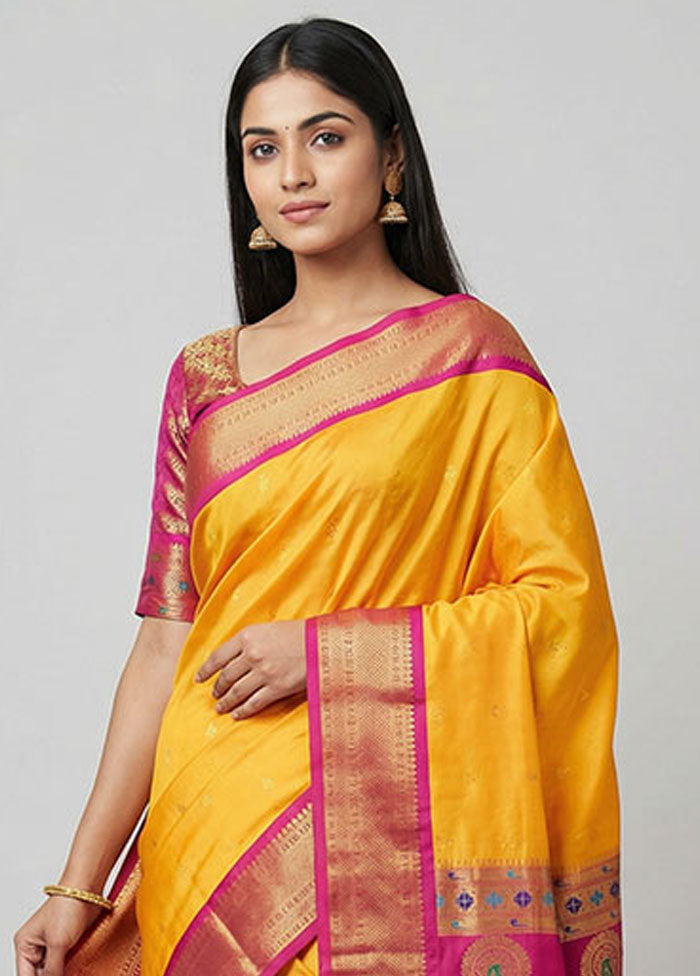 Yellow Kanjivaram Silk Saree With Blouse Piece