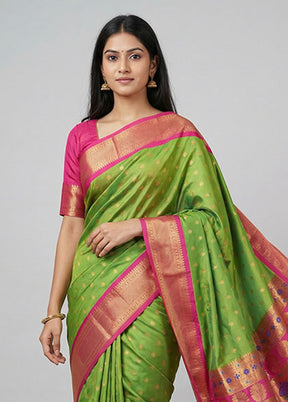 Green Kanjivaram Silk Saree With Blouse Piece