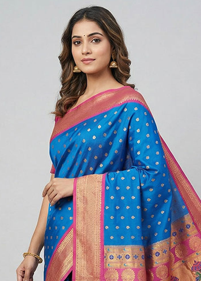 Blue Kanjivaram Silk Saree With Blouse Piece