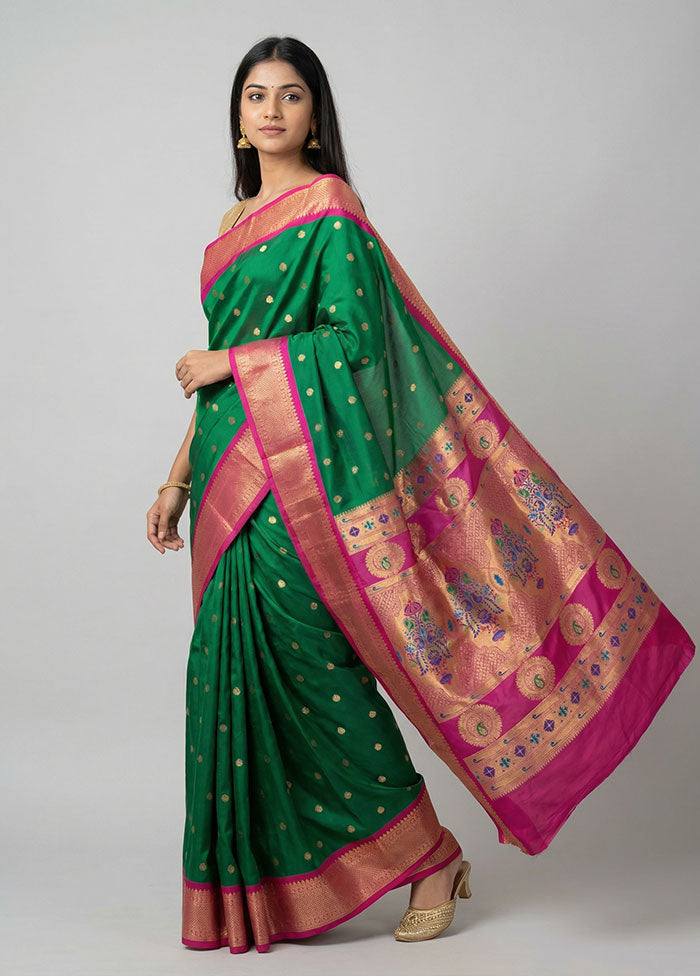Green Kanjivaram Silk Saree With Blouse Piece
